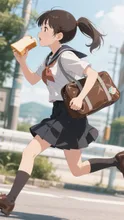 いっけなーい!遅刻遅刻! — ポニーテールイラストのAIイラスト|SUPPART
