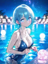 真夏のナイトプール·ネオン輝く夜のプール の投稿作品