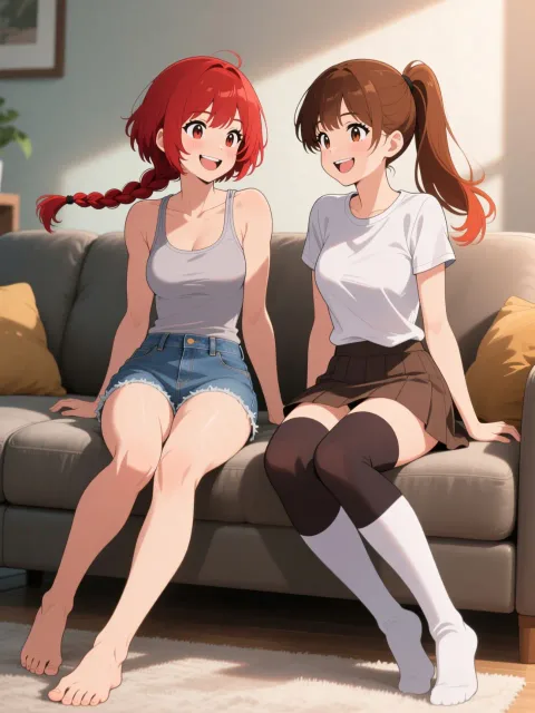 双子と素足とニーソックス