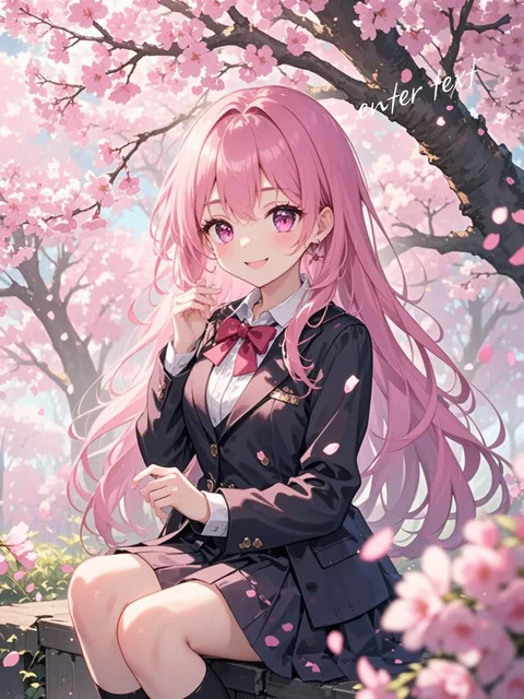 桜の木の下で神秘的に微笑む女の子