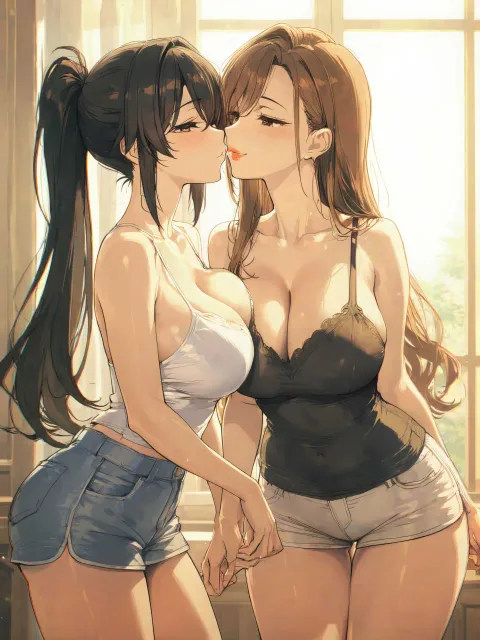 二人の女性について: 美しい大人女性が抱き合ってキスをしてい…