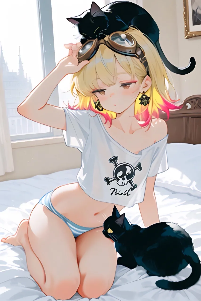 朝はやっぱり眠いです…パンク娘と黒ニャンコ…黄