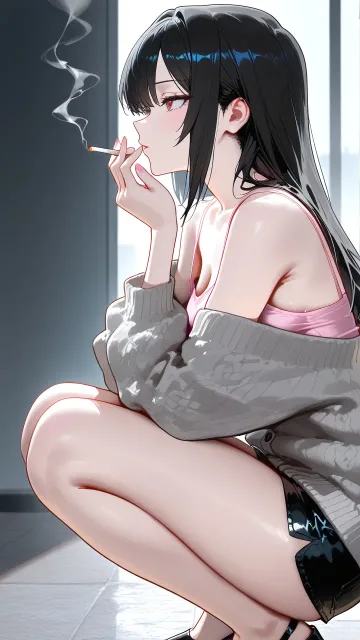 膝を抱えてしゃがむ色っぽい成年女性