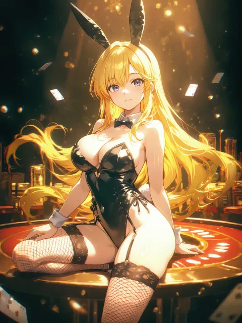 バニーガールの少女、黒のレオタードと網タイツ