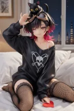 オーバーサイズのトレーナーで…パンク娘と黒ニャンコ…フィギュア…黒 — たくりんさんのAIイラスト
