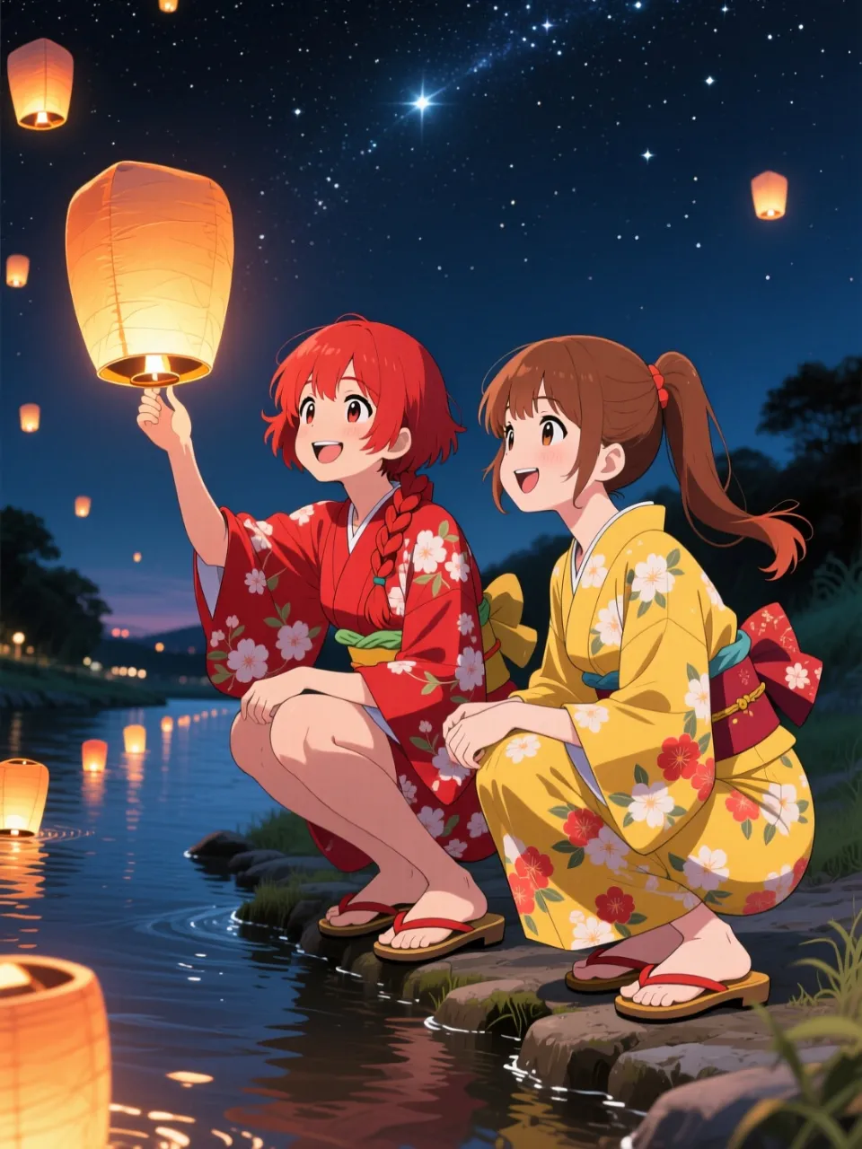 双子と灯籠流し