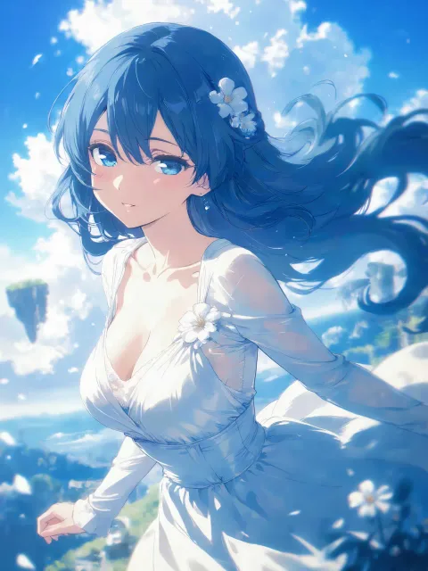 きちんとした服装、ふわふわの雲の擬人化の成年女性