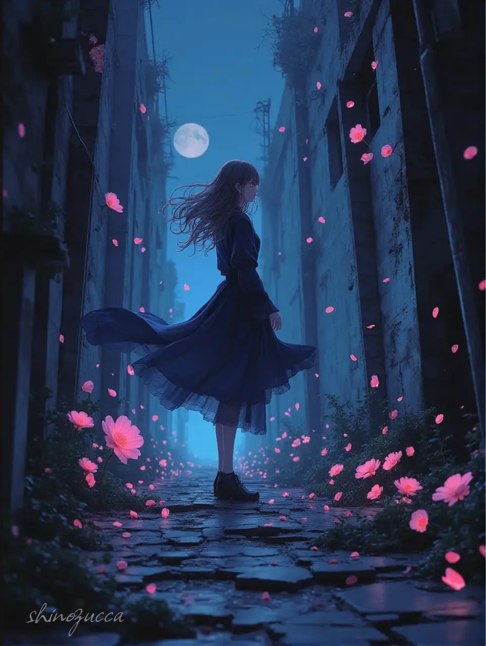 廃墟に咲く花 — shinozuccaさんのAIイラスト
