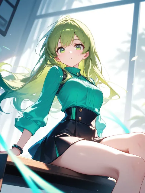 緑髪の女の子 ミニスカ I字バランス