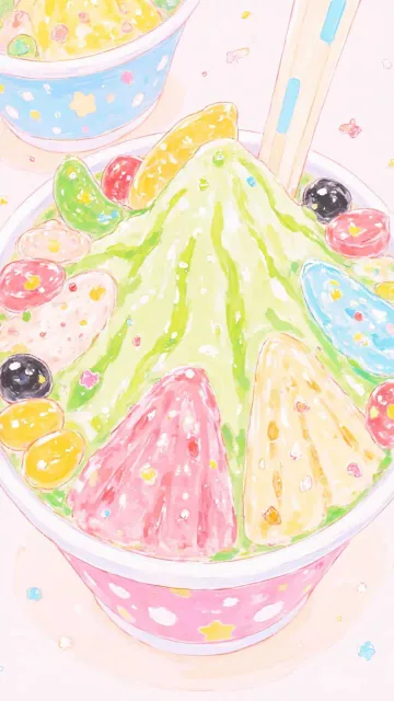 抹茶あずきの宇治金時かき氷、上から見た構図、人物なし - 夏スイーツ