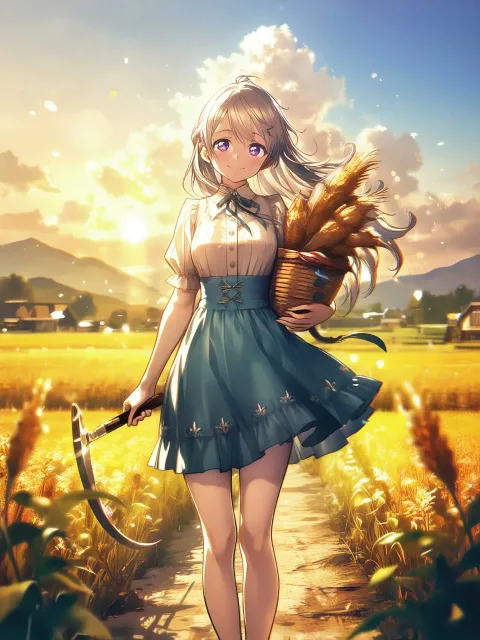 fancy cute illustration - 稲刈り