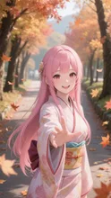 ピンク髪娘💕紅葉デート❤️手を繋ごうよ💕 — 壁紙イラストのAIイラスト|SUPPART