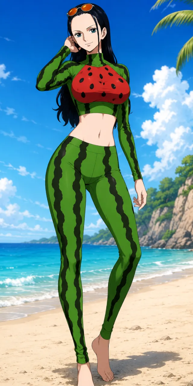 スイカと夏の女性