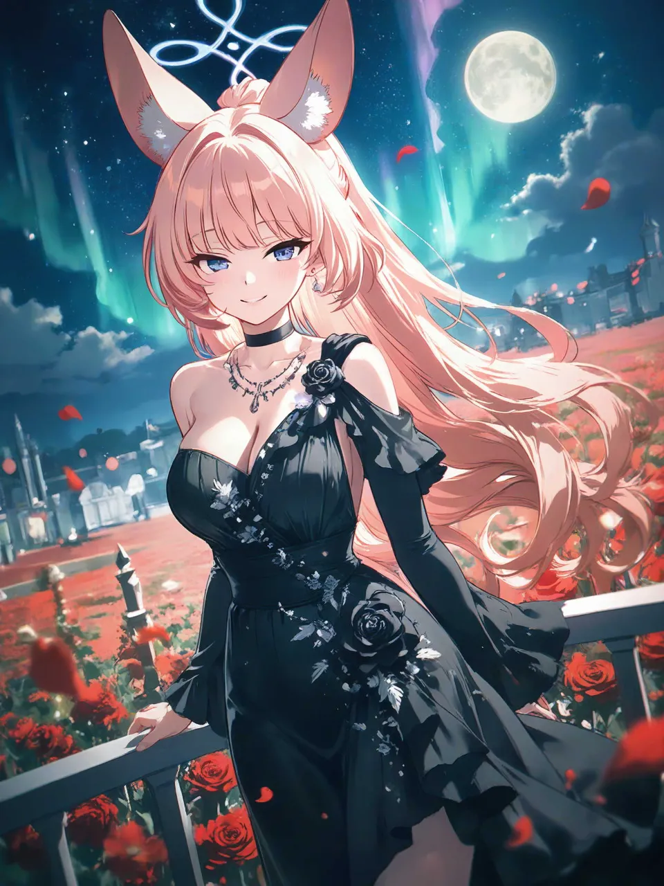 赤い薔薇園と黒いドレスニコ