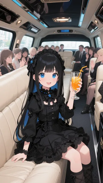 黒髪娘💕初リムジン❤️パパ❤️連れてきてくれてありがとう💕