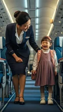 飛行機を怖がる女の子を必死に励ます