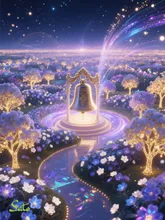 光の庭にたたずむ除夜の鐘