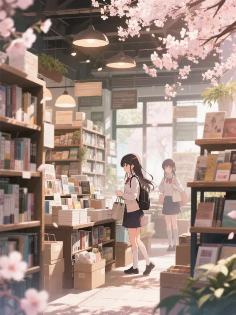 春のお買いもの、春の光、静かな雰囲気