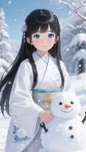 黒髪雪娘💕雪だるま作ろう💕