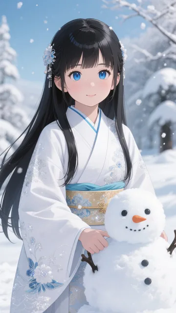 黒髪雪娘💕雪だるま作ろう💕