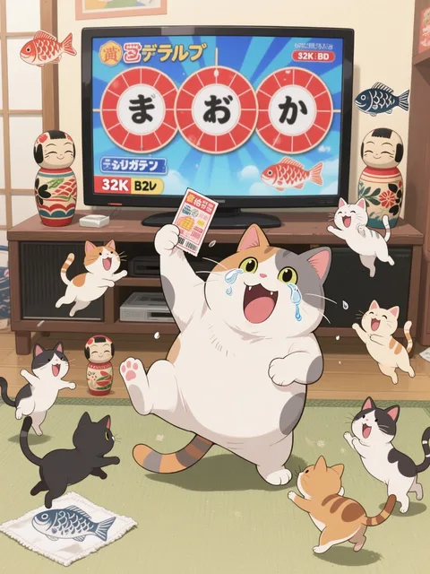 とーさんやったにゃ!当たったにゃー