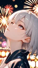 星降る大輪の花火・銀髪の少女