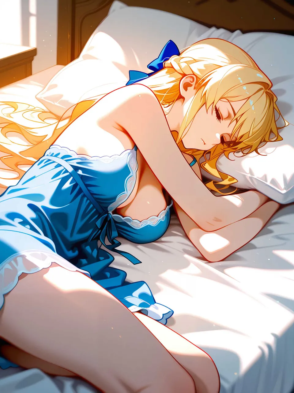 綺麗な金髪のネグリジェ女性