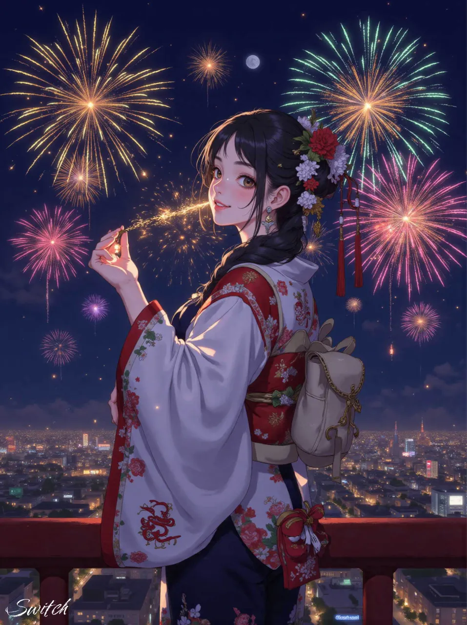 煌めく街と花の精 — すいっちさんのAIイラスト