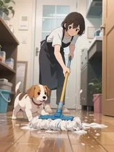 どうしてもモップと遊びたいワンちゃん🐶