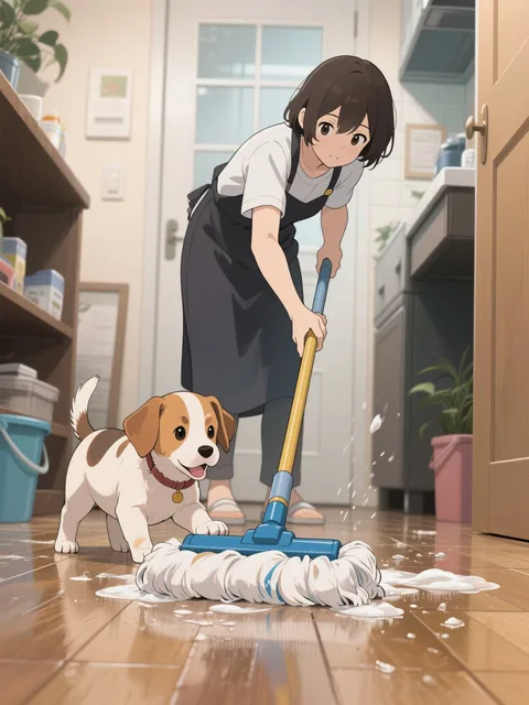 どうしてもモップと遊びたいワンちゃん🐶