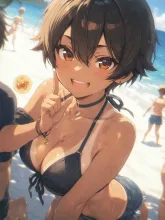 彼氏と海水浴デートを満喫する彼女