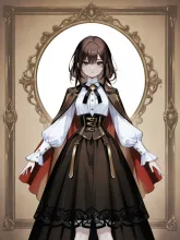 ハイネックブラウス＋コルセットベルト＆フレアスカートコーデ