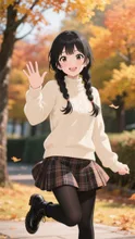 紅葉と白ニット