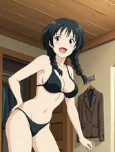三つ編み黒ビキニ少女