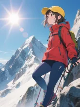 山の頂付近で空を見つめる