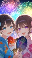 P　浴衣と大輪の華
