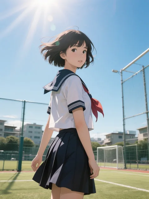 A short-haired girl in a…