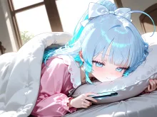 半寝ぼけでスマホチェック水色ちゃん