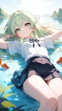 着衣で入水する少女(3枚) — 水中イラストのAIイラスト|SUPPART
