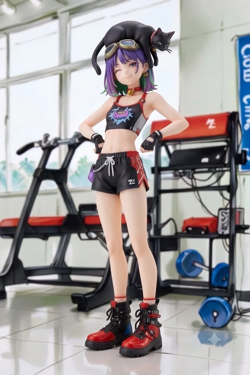 スポーツジムにやってきた…パンク娘と黒ニャンコ…フィギュア…紫