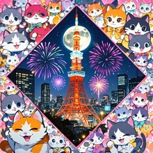東京タワーと猫 ダイヤ💎フレーム