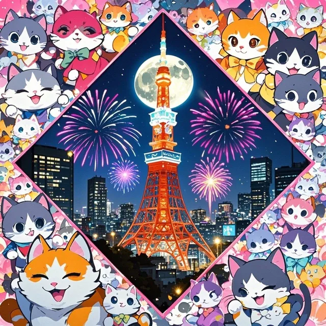東京タワーと猫 ダイヤ💎フレーム