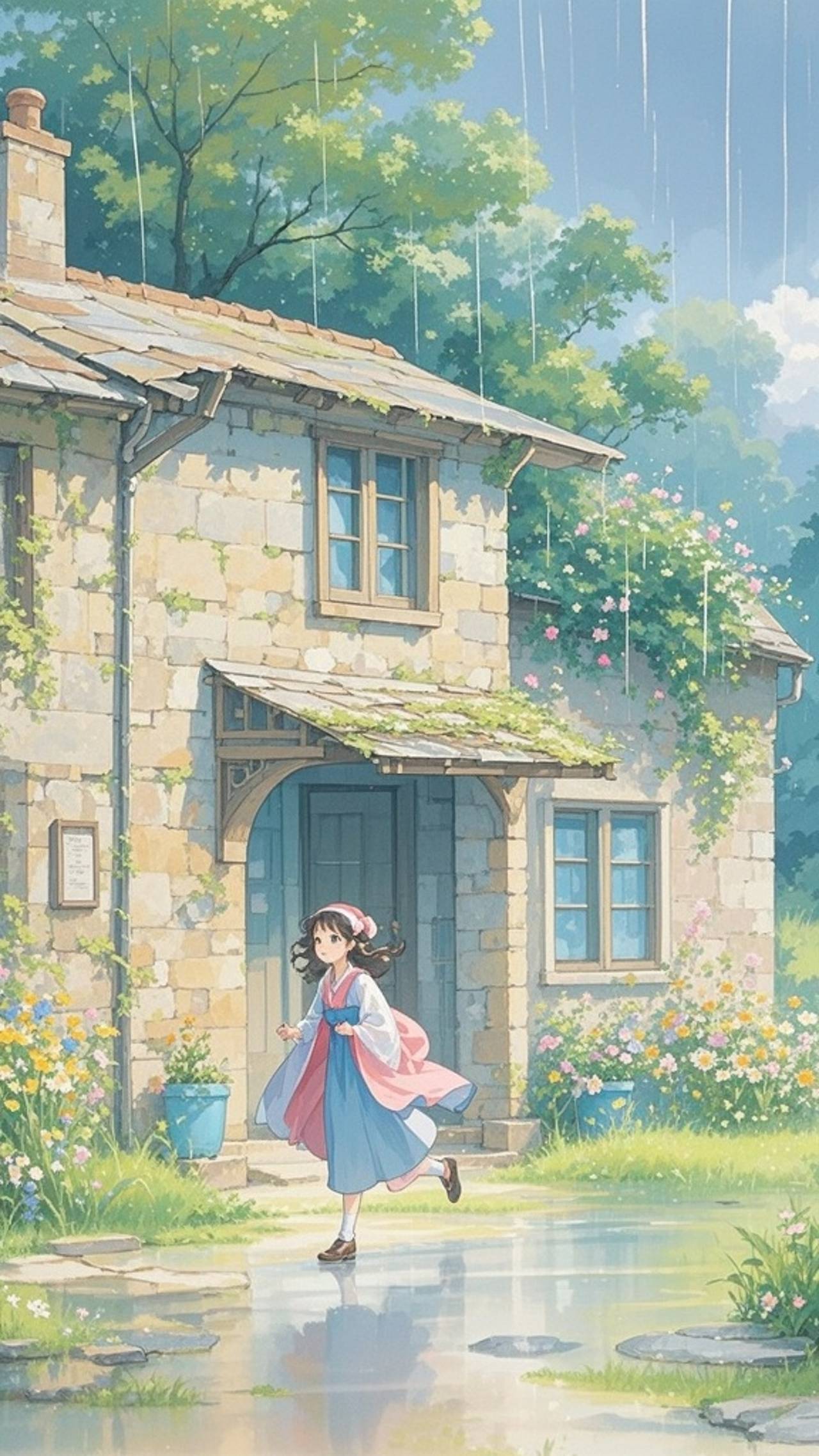 雨宿りしに行く少女
