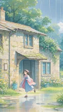 雨宿りしに行く少女