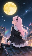 ピンク髪娘💕都会でお月見🌕