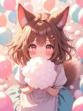 わたあめを貰って目を輝かせる少女