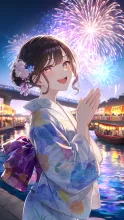 P　川面に満面を浮かべて