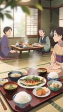 朝食　旅館にて