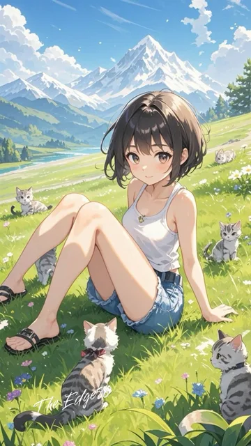 A girl and kittens