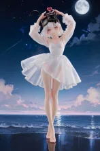 白いワンピースで夜の浜辺にやって来た…パンク娘と黒ニャンコ…フィギュア…銀